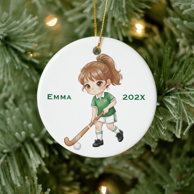 Adorno De Cerámica Personalized Girls Field Hockey Player (Árbol)