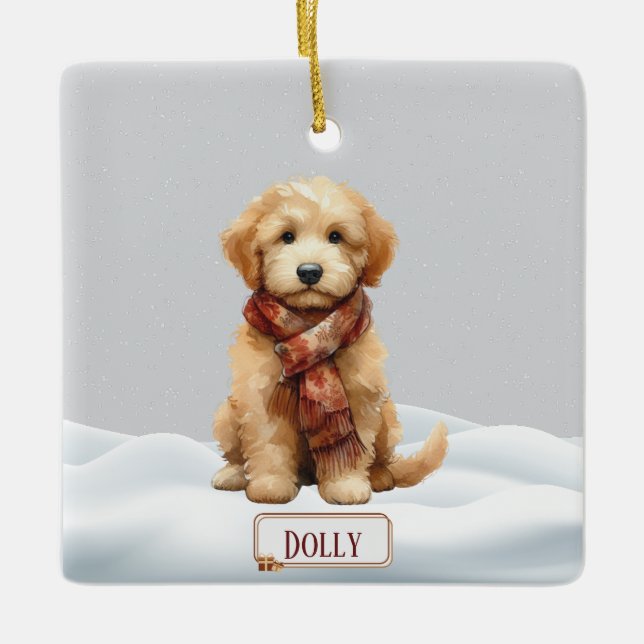 Adorno De Cerámica Personalized Golden Doodle Christmas Ornament (Anverso)