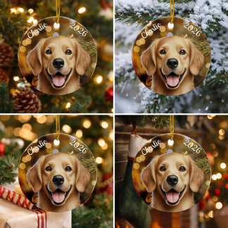 Adorno De Cerámica Personalized Golden Retriever Christmas Ornament 