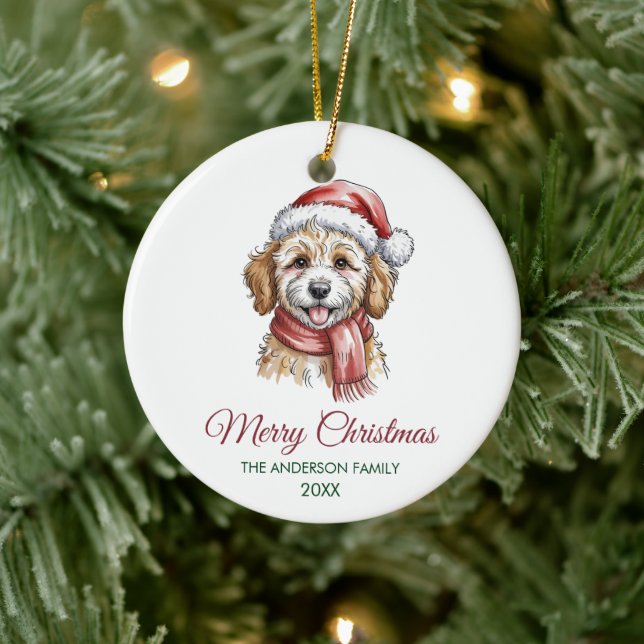 Adorno De Cerámica Personalized Goldendoodle Dog Santa Hat Christmas  (Árbol)