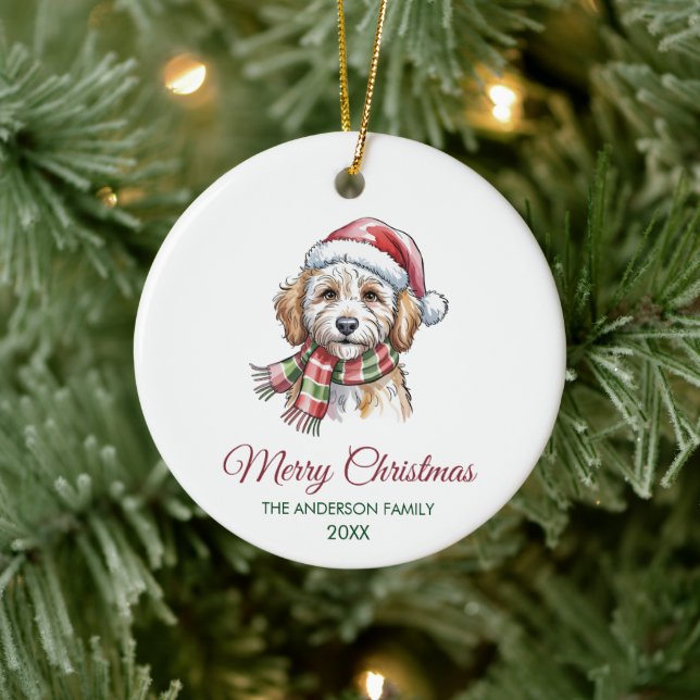 Adorno De Cerámica Personalized Goldendoodle Dog Santa Hat Christmas  (Árbol)