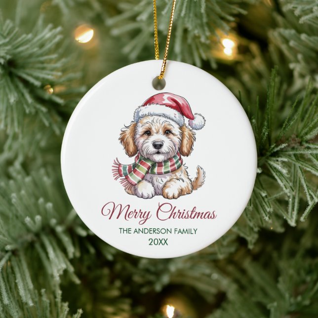 Adorno De Cerámica Personalized Goldendoodle Dog Santa Hat Christmas  (Árbol)