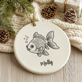 Adorno De Cerámica Personalized Goldfish Christmas