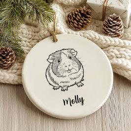 Adorno De Cerámica Personalized Guinea Pig Christmas