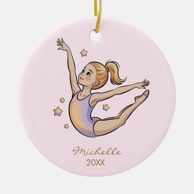 Adorno De Cerámica Personalized Gymnast gymnastics Girl Christmas  (Frente)