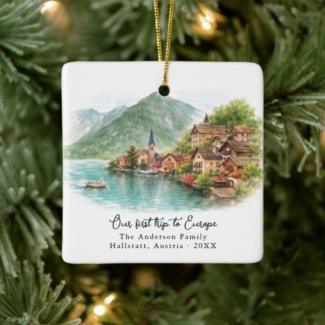Adorno De Cerámica Personalized Hallstatt Austria Travel Photo (Árbol)