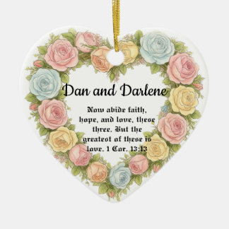 Adorno De Cerámica Personalized Heart Floral Bible Verse Ornament