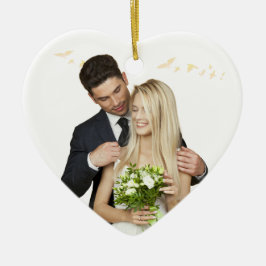 Adorno De Cerámica Personalized Heart Wedding Ornament