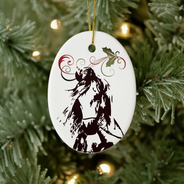 Adorno De Cerámica Personalized Horse and Holly Holiday Christmas (Árbol)