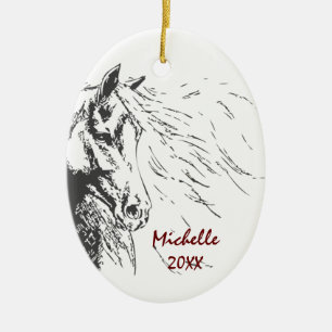 Adorno De Cerámica Personalized Horse Sketch Christmas