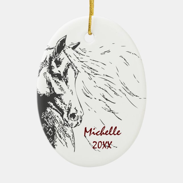 Adorno De Cerámica Personalized Horse Sketch Christmas (Frente)