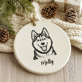 Adorno De Cerámica Personalized Husky Dog Christmas