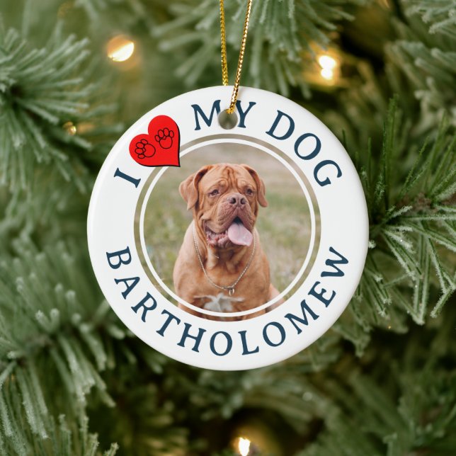 Adorno De Cerámica Personalized I LOVE MY DOG Photo (Árbol)