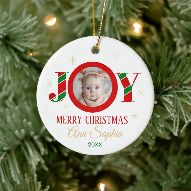 Adorno De Cerámica Personalized Joy Christmas Photo (Árbol)