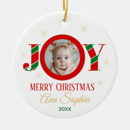 Adorno De Cerámica Personalized Joy Christmas Photo