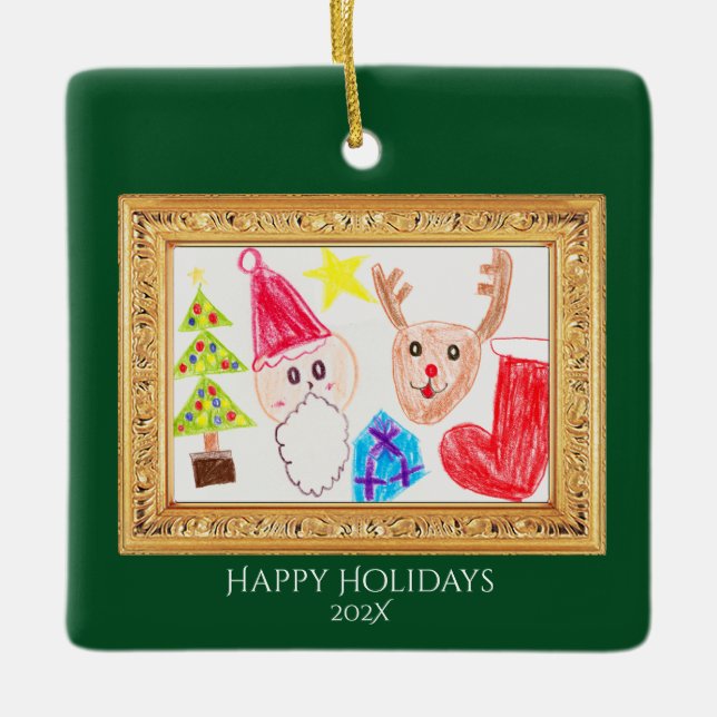 Adorno De Cerámica Personalized Kids Art & Photo Christmas Ornament (Anverso)