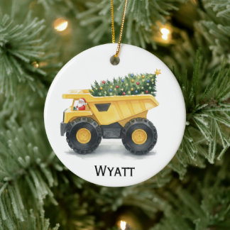 Adorno De Cerámica Personalized Kids Dump Truck Christmas Ornament 