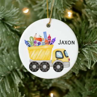 Adorno De Cerámica Personalized Kids Dump Truck Christmas Ornament 