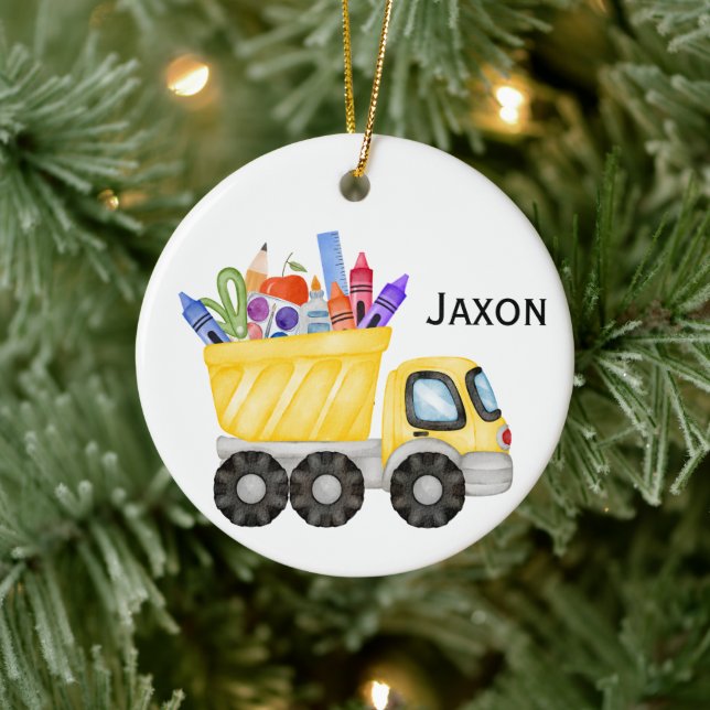 Adorno De Cerámica Personalized Kids Dump Truck Christmas Ornament  (Árbol)