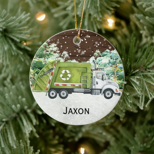 Adorno De Cerámica Personalized Kids Garbage Truck Christmas Ornament (Árbol)