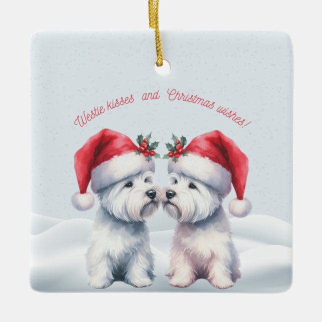 Adorno De Cerámica Personalized Kissing Westie Christmas Ornament (Anverso)