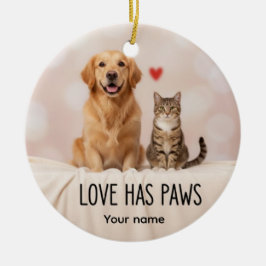 Adorno De Cerámica Personalized Love Has Paws Dog & Cat Ornament