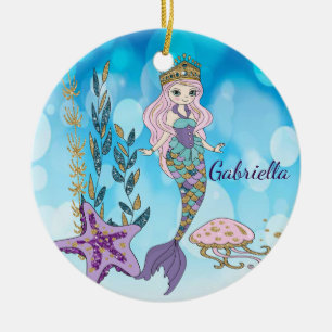 Adorno De Cerámica Personalized Magical Glitter Mermaid Ornament
