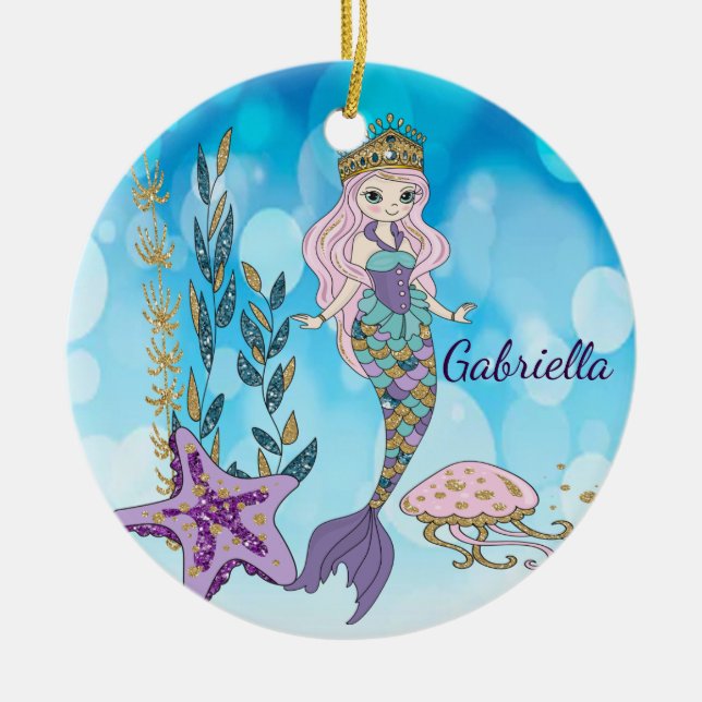 Adorno De Cerámica Personalized Magical Glitter Mermaid Ornament (Frente)