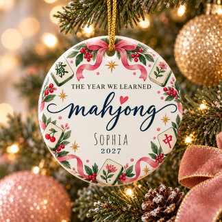 Adorno De Cerámica Personalized Mahjong Christmas Ornament Name/Year