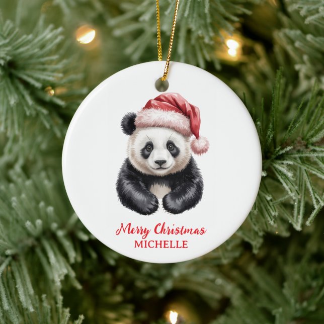Adorno De Cerámica Personalized Merry Christmas Cute Panda Bear (Árbol)