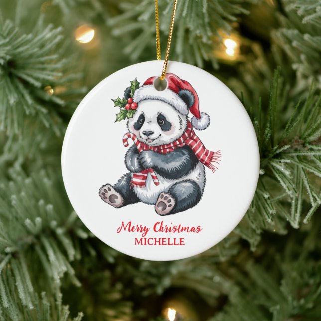Adorno De Cerámica Personalized Merry Christmas Cute Panda Bear (Árbol)