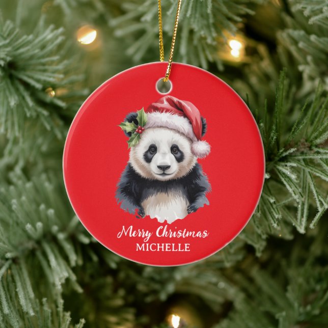 Adorno De Cerámica Personalized Merry Christmas Cute Panda Bear (Árbol)