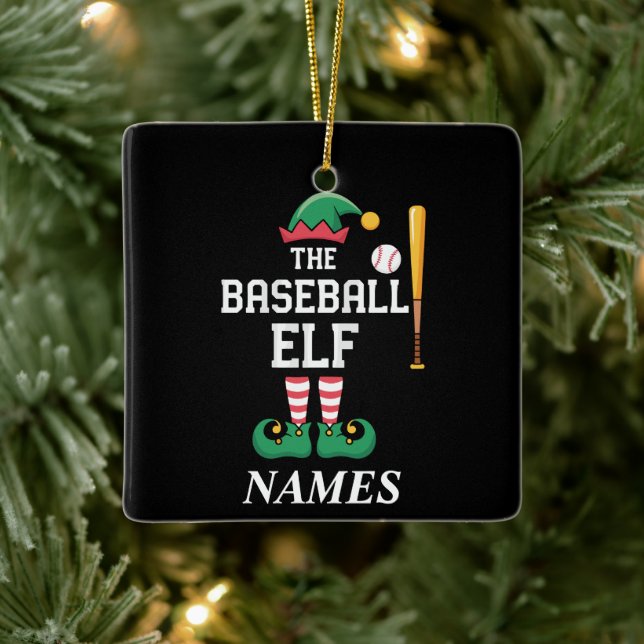 Adorno De Cerámica Personalized Name Baseball Elf Family Matching  (Árbol)