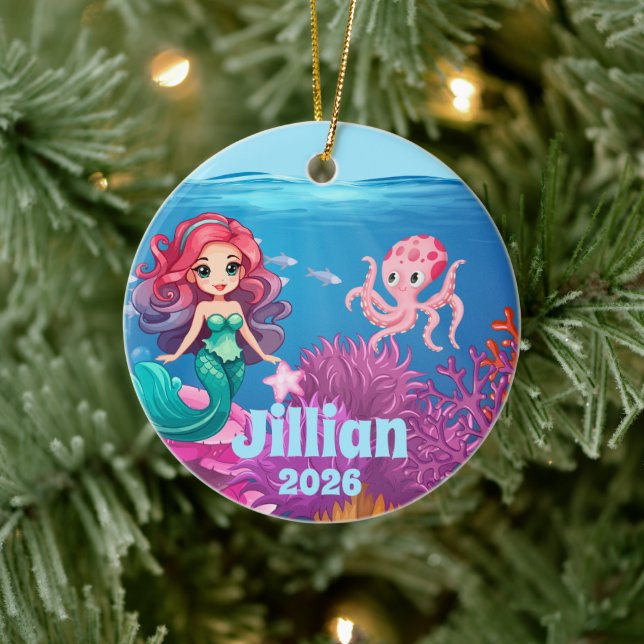 Adorno De Cerámica Personalized Name Mermaid Child Ornament (Árbol)