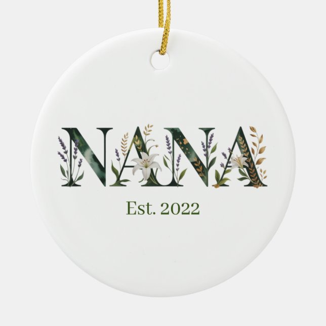 Adorno De Cerámica Personalized Nana Est Year Floral Grandmother Gift (Frente)