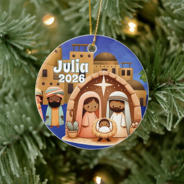 Adorno De Cerámica Personalized Nativity Ornament (Árbol)