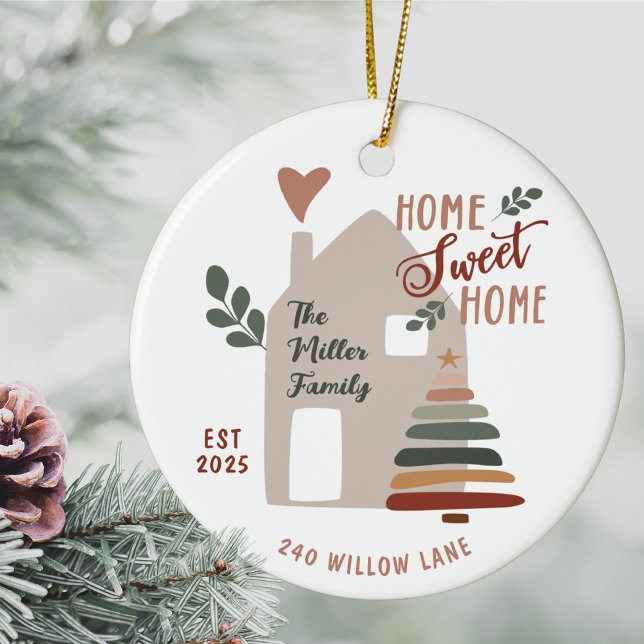 Adorno De Cerámica Personalized New Home Sweet Home Christmas (Home Sweet Home Christmas Ornament, Personalized New Home Gift, Custom Address Housewarming Gift)