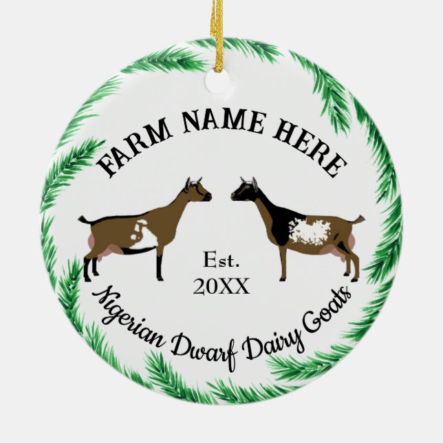 Adorno De Cerámica Personalized Nigerian Dwarf Dairy Goat Pine Wreath (Atrás)