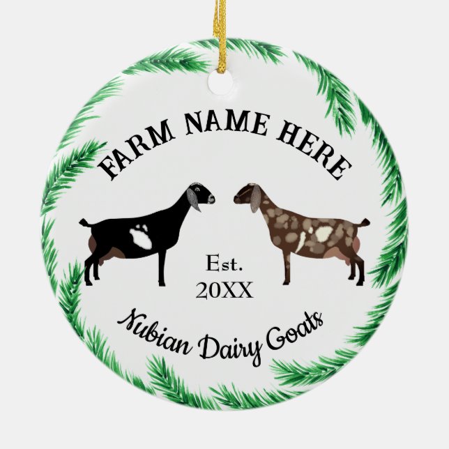 Adorno De Cerámica Personalized Nubian Dairy Goat Pine Wreath (Atrás)