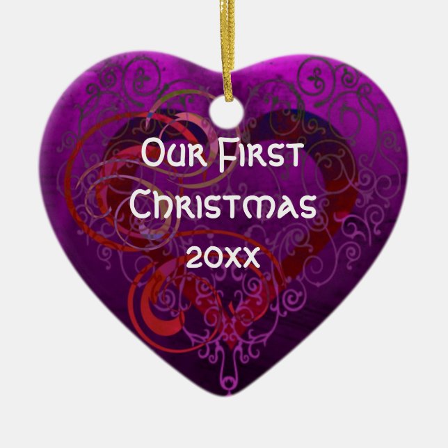 Adorno De Cerámica Personalized Our First Christmas Heart Ornament (Frente)