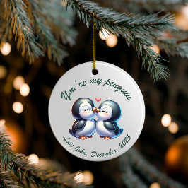Adorno De Cerámica Personalized Penguin Couple Christmas Ornament 