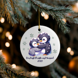 Adorno De Cerámica Personalized Penguin Couple Christmas Ornament