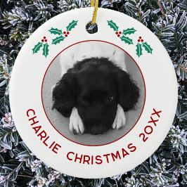 Adorno De Cerámica Personalized Pet Puppy Dog Christmas Photo