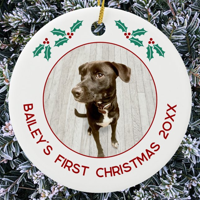 Adorno De Cerámica Personalized Pet Puppy Dog First Christmas Photo (Dog first Christmas photo ceramic ornament for pet lovers)