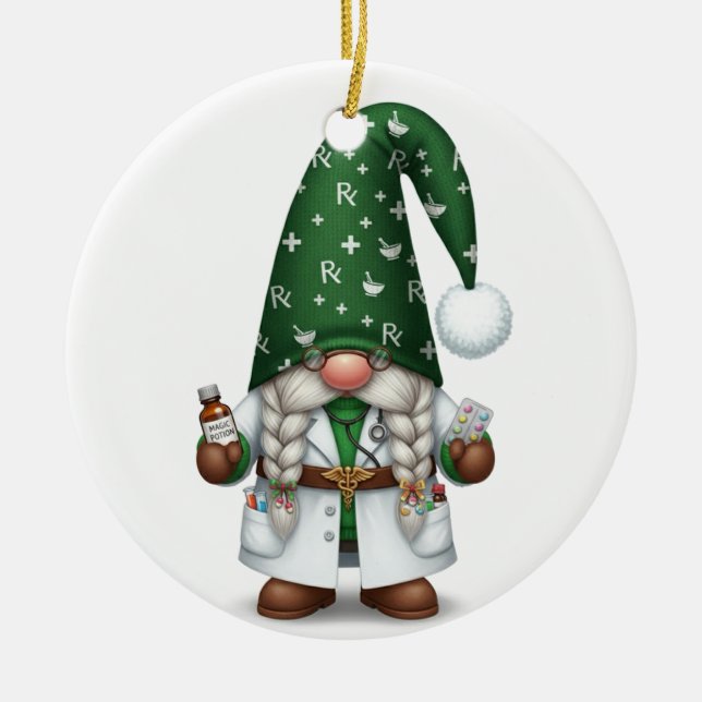 Adorno De Cerámica Personalized Pharmacist Gnome Ornament (Frente)