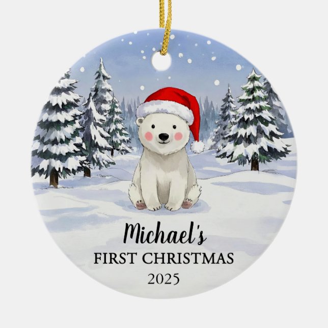 Adorno De Cerámica Personalized Polar Bear Baby Christmas Ornament (Frente)