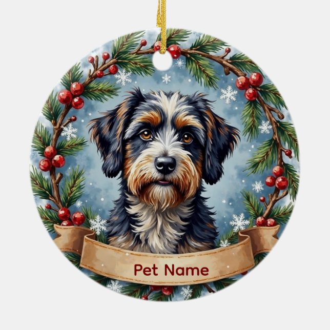 Adorno De Cerámica Personalized Portuguese Water Dog Christmas (Atrás)