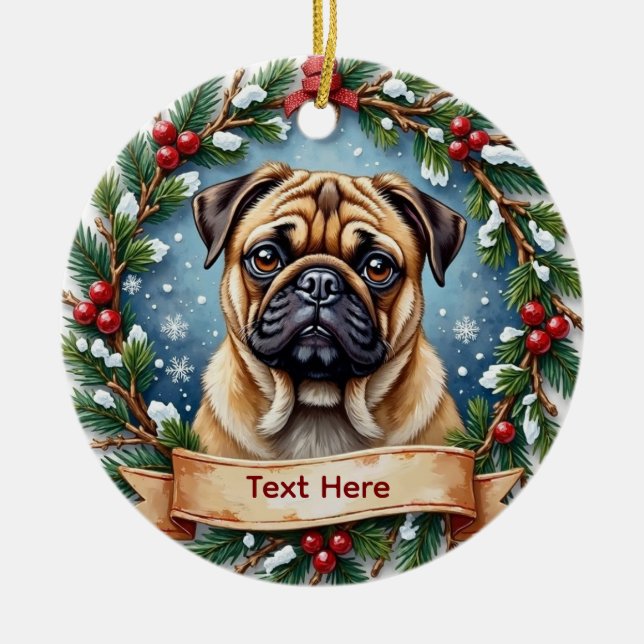 Adorno De Cerámica Personalized Pug Christmas  (Frente)