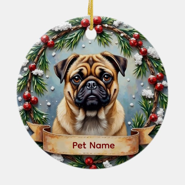 Adorno De Cerámica Personalized Pug Christmas (Atrás)