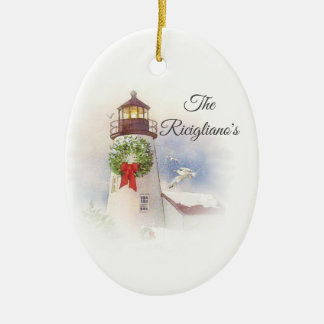 Adorno De Cerámica Personalized Round Ceramic Lighthouse Ornament
